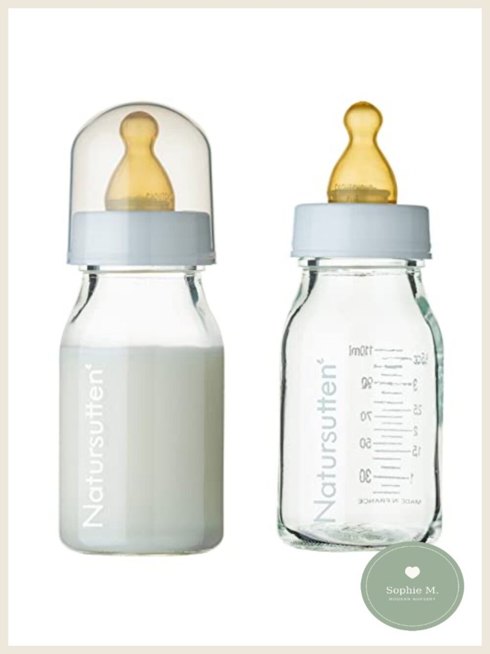 Anti-Colic Glass Baby Bottles 4oz 2-Pack Natural Rubber Slow Flow BPA Free